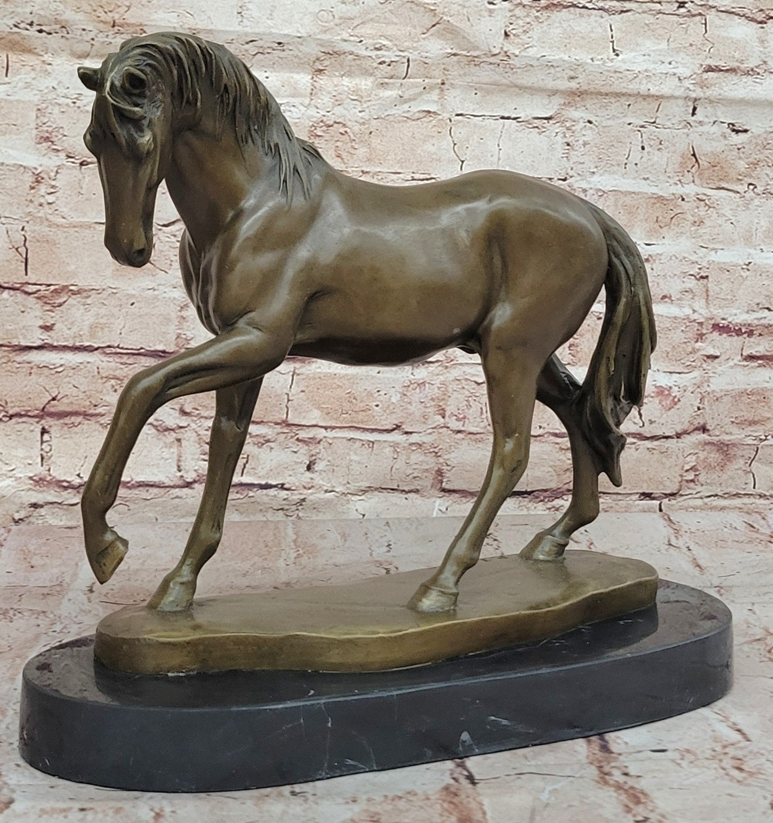 Western Bronze marble Art statue Race horse race Deco Sculpture Stallion Figure