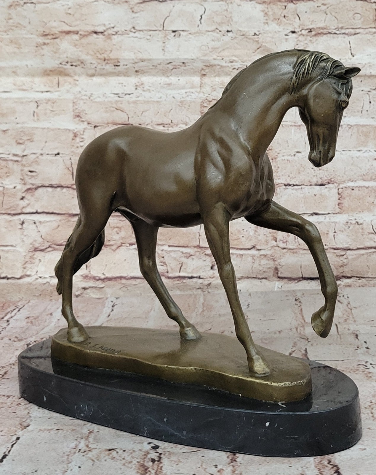 Western Bronze marble Art statue Race horse race Deco Sculpture Stallion Figure