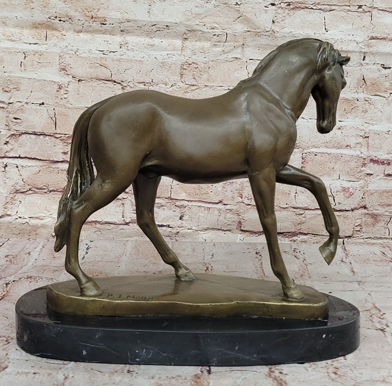 Western Bronze marble Art statue Race horse race Deco Sculpture Stallion Figure