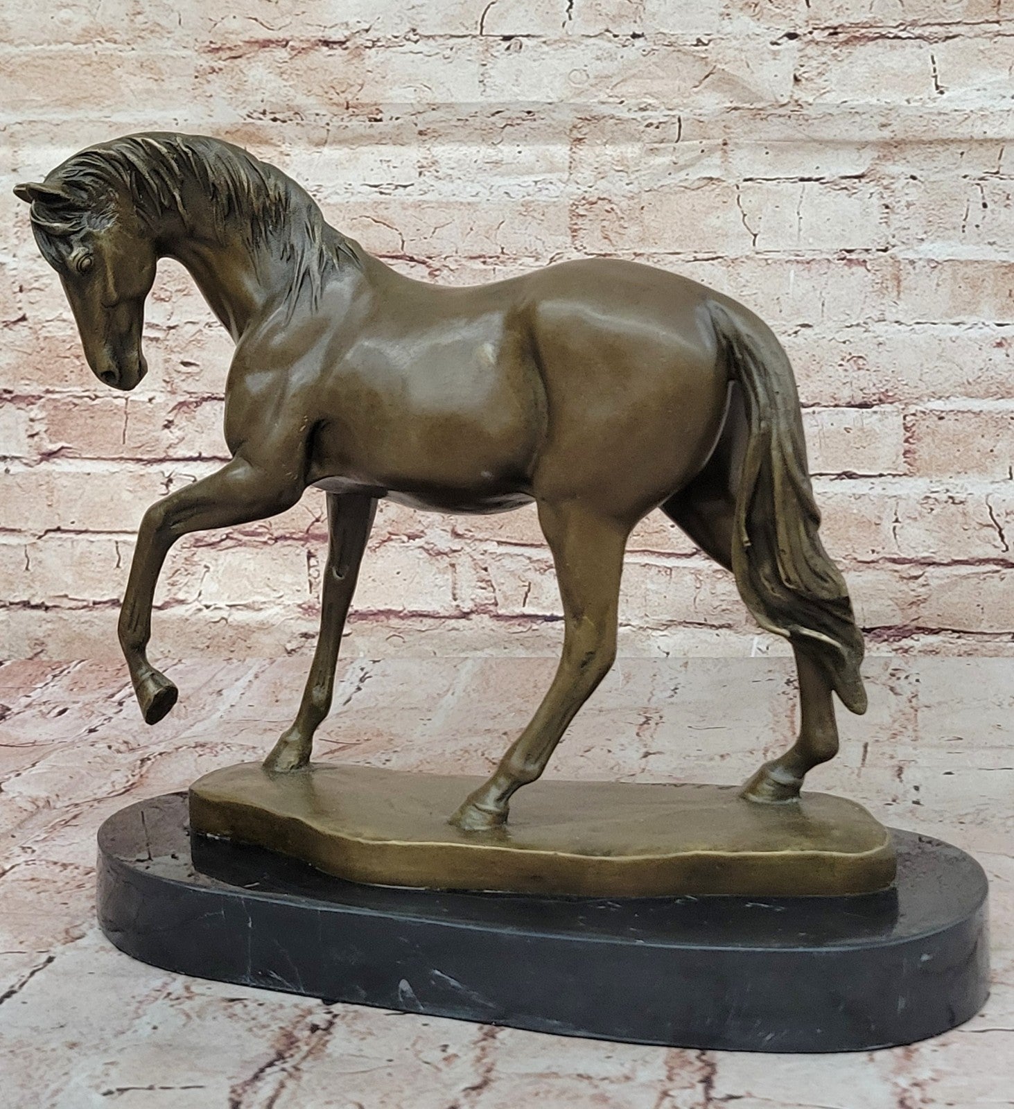 Western Bronze marble Art statue Race horse race Deco Sculpture Stallion Figure