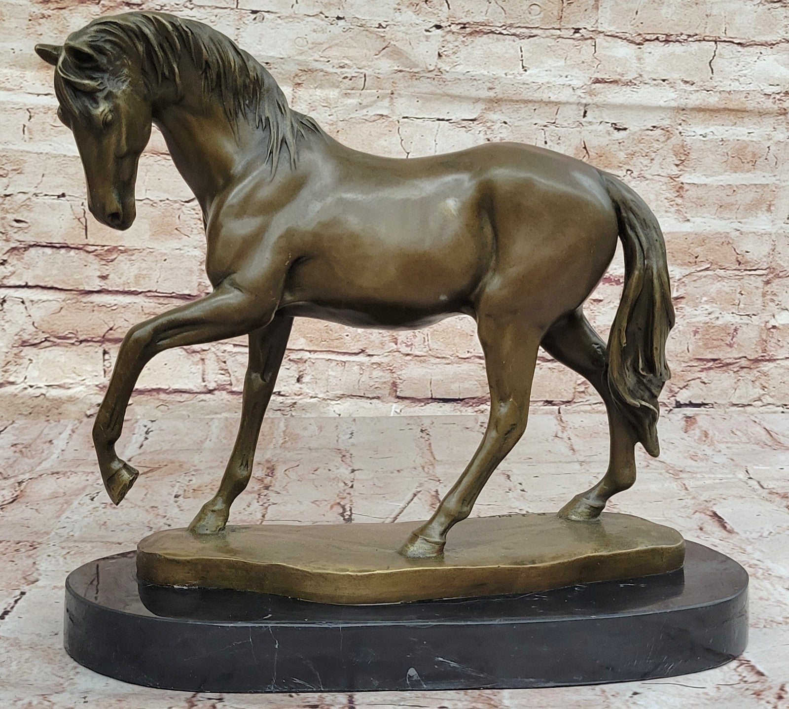 Western Bronze marble Art statue Race horse race Deco Sculpture Stallion Figure