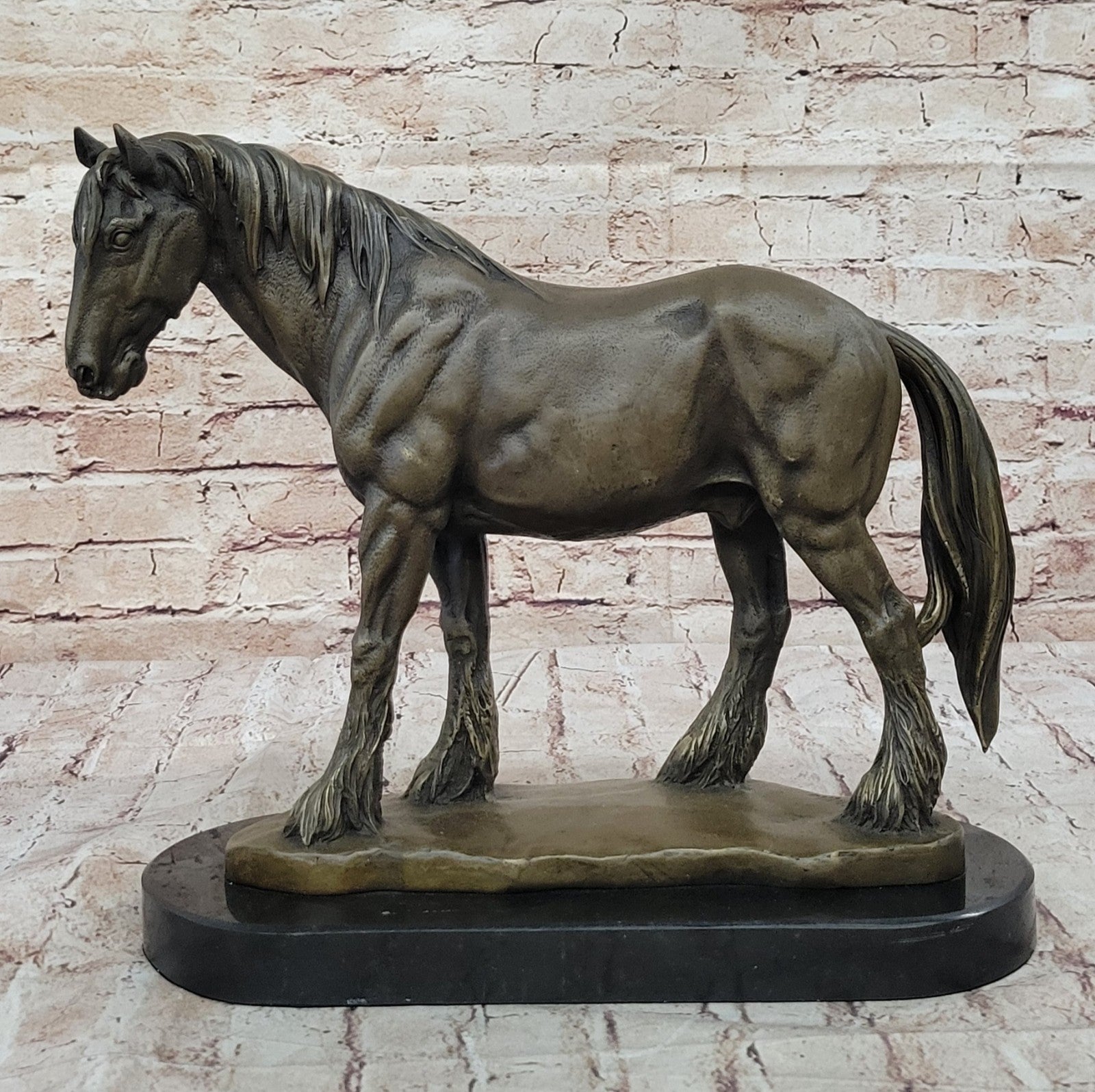 Buy the Handcrafted Bronze “American Draft Bred Show Horse” Sculpture – Signed by French Artist Milo, Elegant Equestrian Décor on Sale