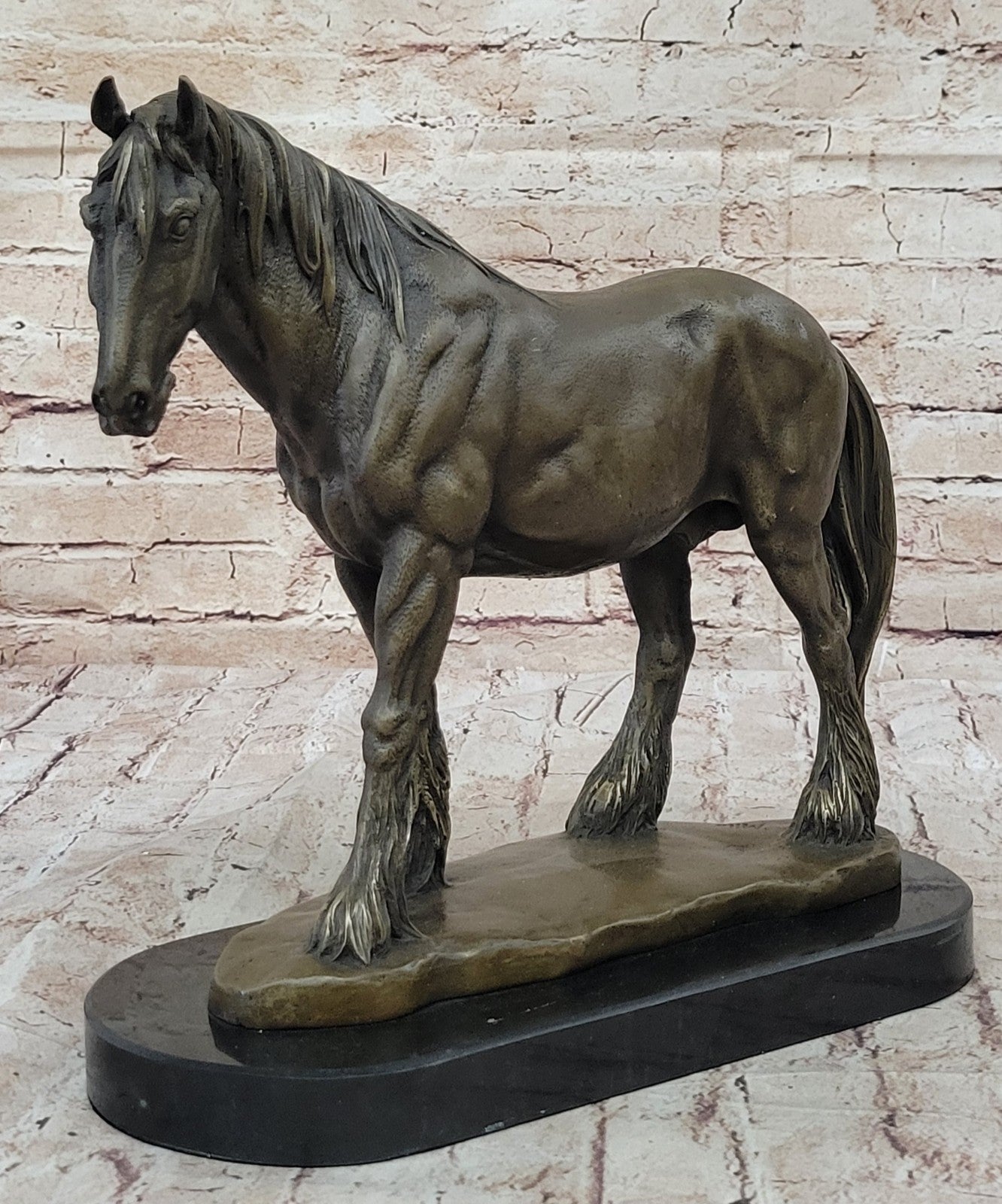 Buy the Handcrafted Bronze “American Draft Bred Show Horse” Sculpture – Signed by French Artist Milo, Elegant Equestrian Décor on Sale