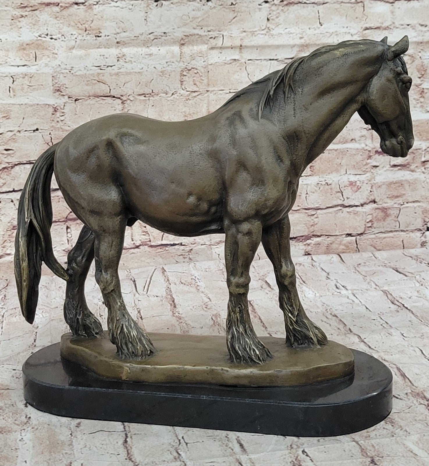 Buy the Handcrafted Bronze “American Draft Bred Show Horse” Sculpture – Signed by French Artist Milo, Elegant Equestrian Décor on Sale