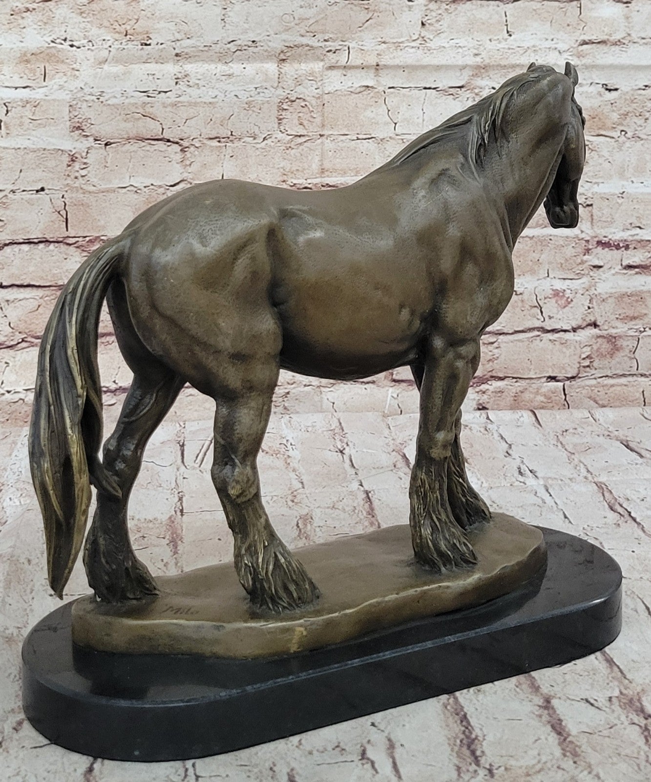 Buy the Handcrafted Bronze “American Draft Bred Show Horse” Sculpture – Signed by French Artist Milo, Elegant Equestrian Décor on Sale