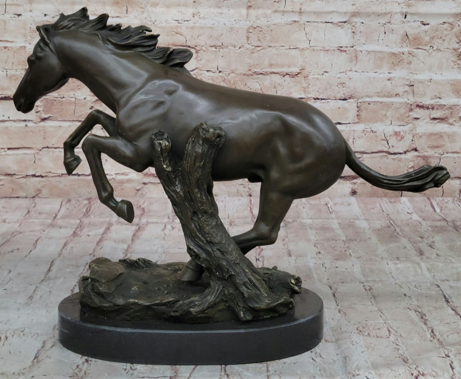 Natural Free Arabian Horse Barn Racing Race Sculpture Marble Base Figurine Statue