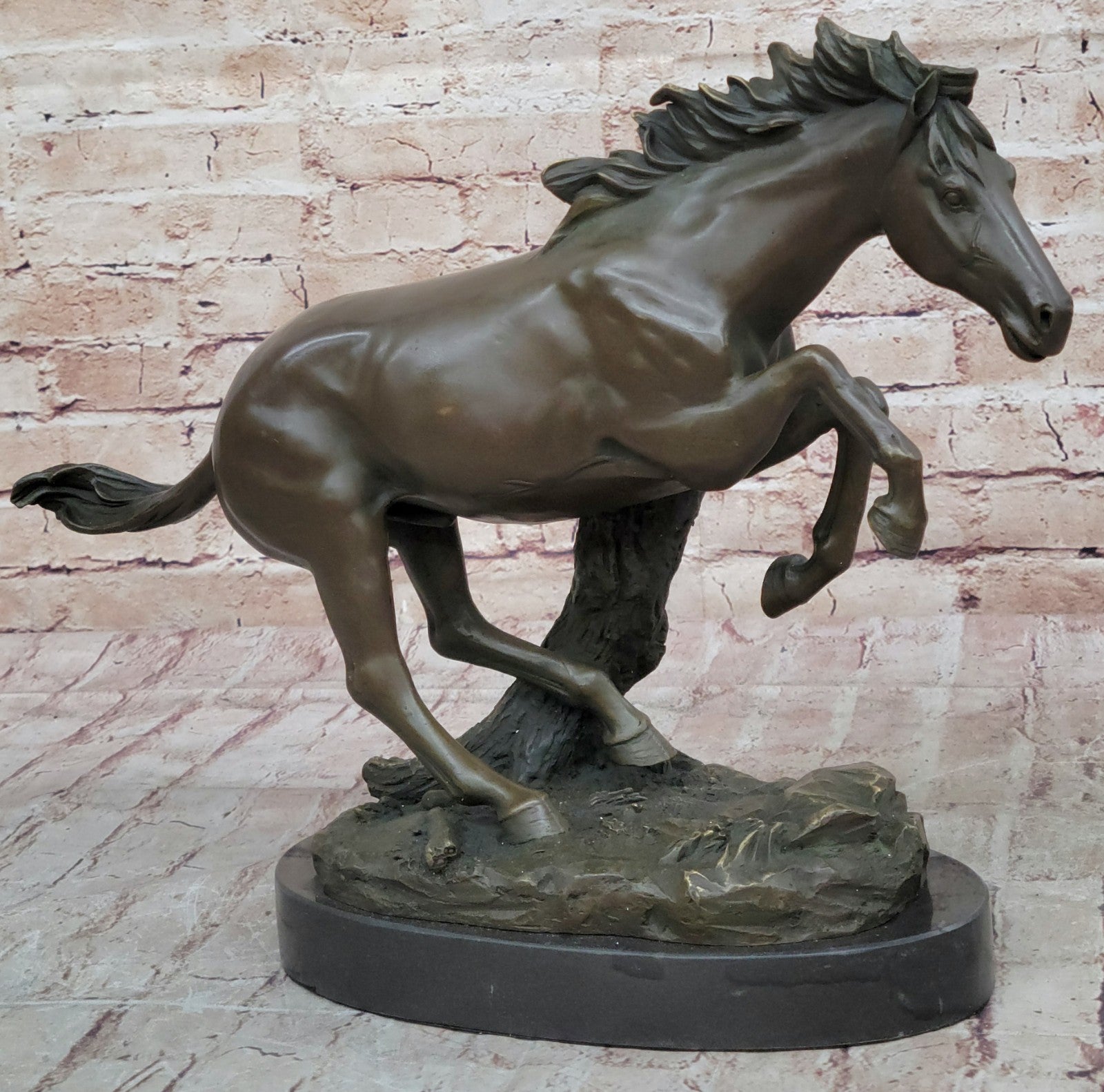 Natural Free Arabian Horse Barn Racing Race Sculpture Marble Base Figurine Statue