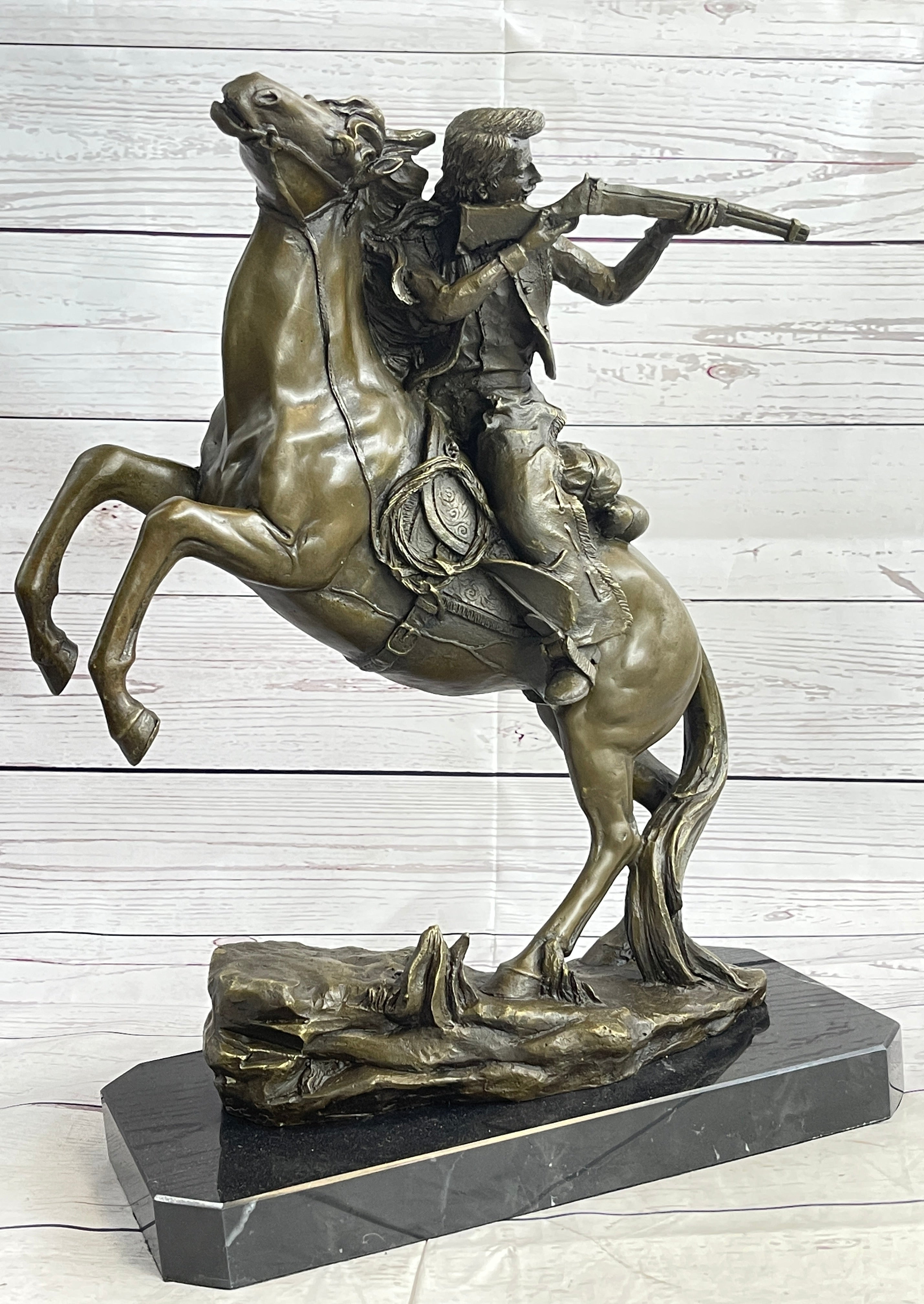 Western Art Old West Cowboy with Gun a Remington Tribute Bronze Sculpture Figure