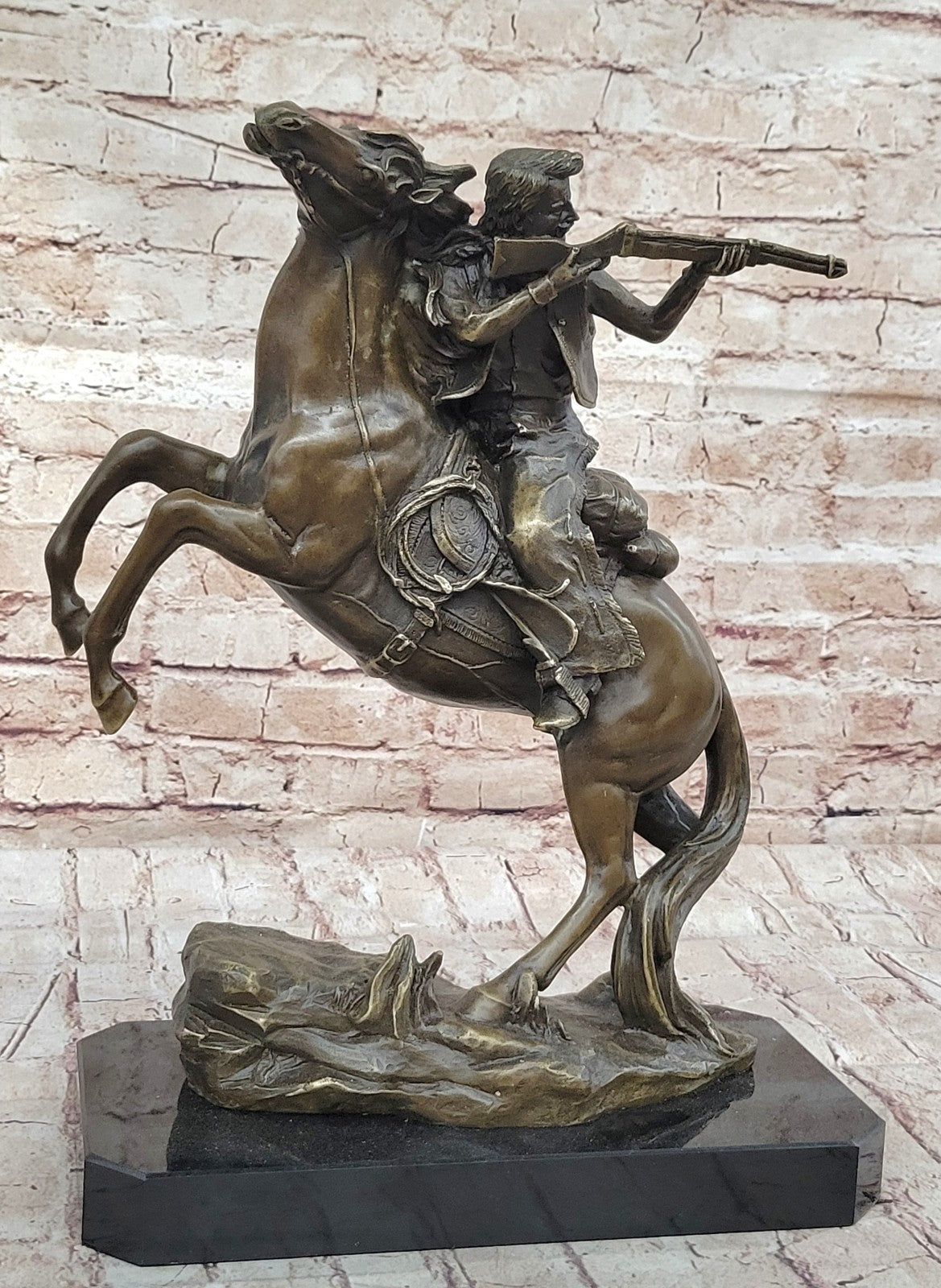 Western Art Old West Cowboy with Gun a Remington Tribute Bronze Sculpture Figure