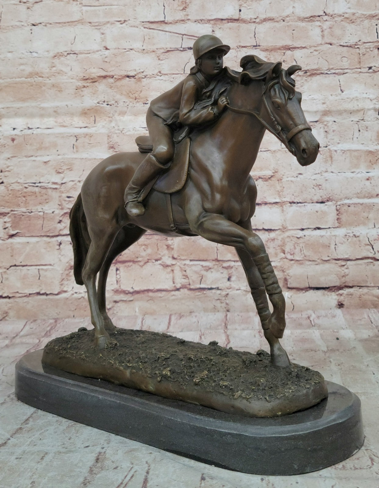 Jockey on Racehorse After the Race signed Mene Hot Cast Artwork Decor Figurine