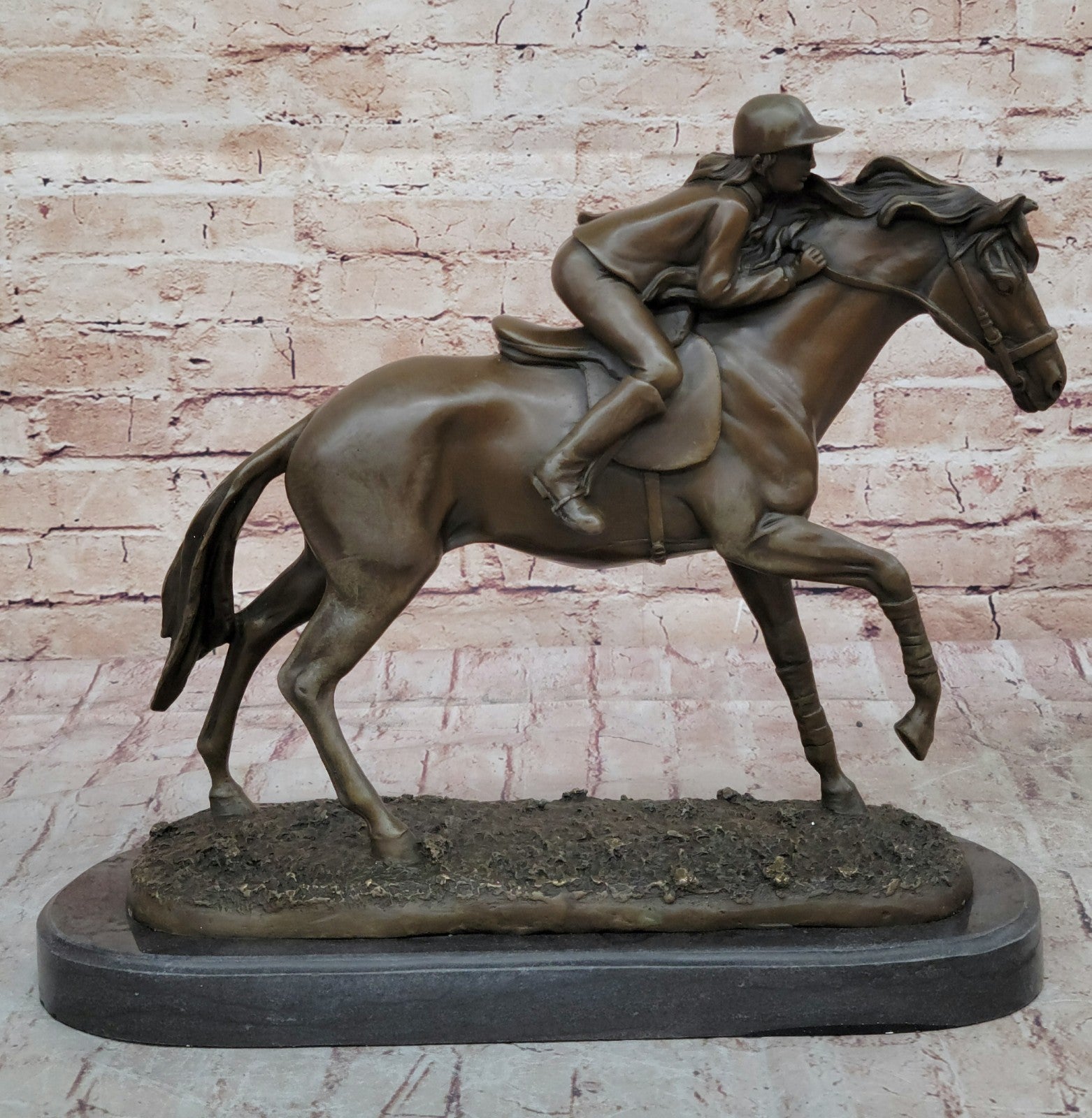 Jockey on Racehorse After the Race signed Mene Hot Cast Artwork Decor Figurine