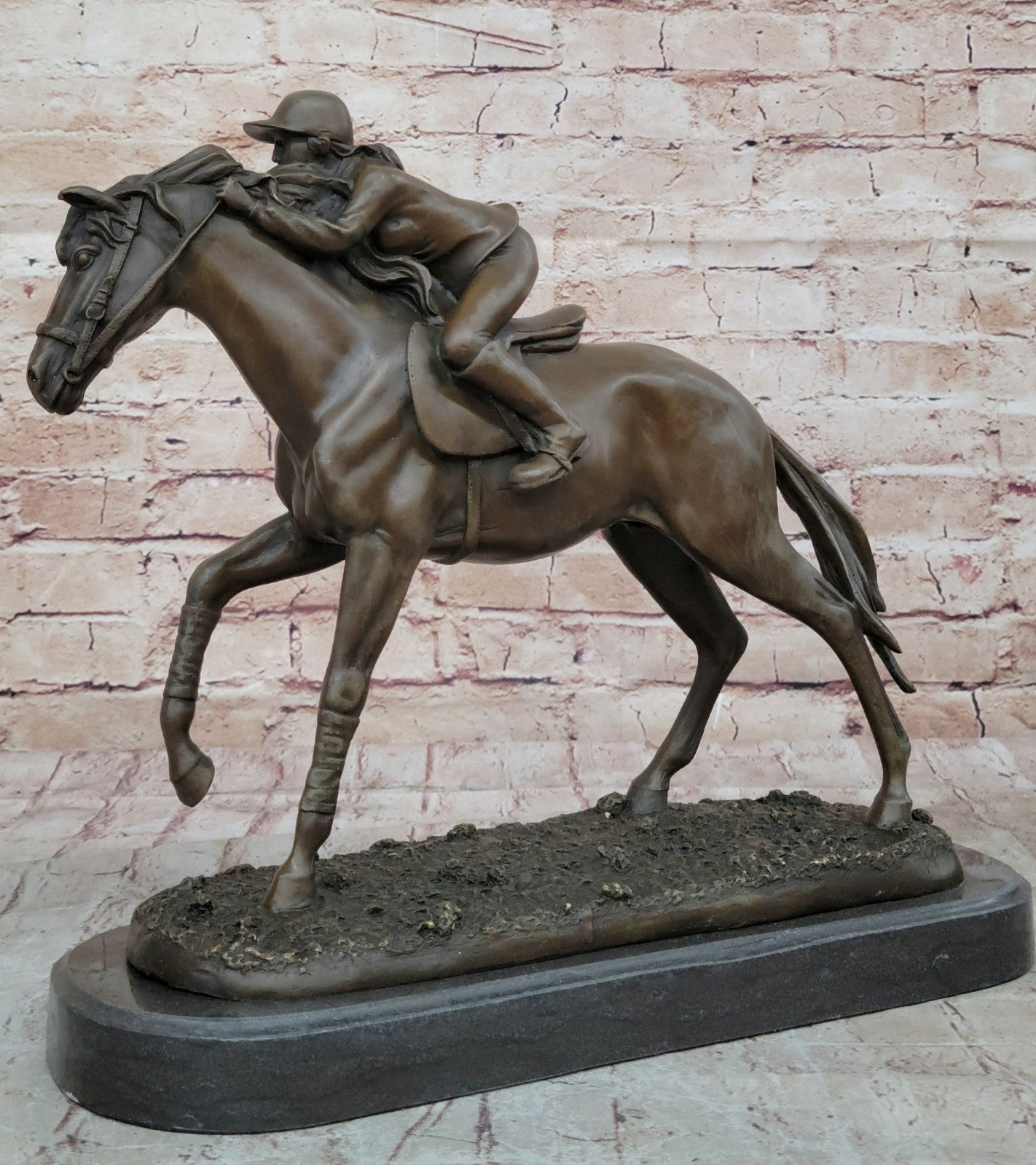Jockey on Racehorse After the Race signed Mene Hot Cast Artwork Decor Figurine