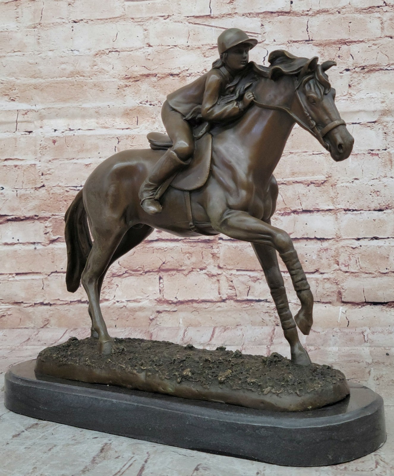 Jockey on Racehorse After the Race signed Mene Hot Cast Artwork Decor Figurine