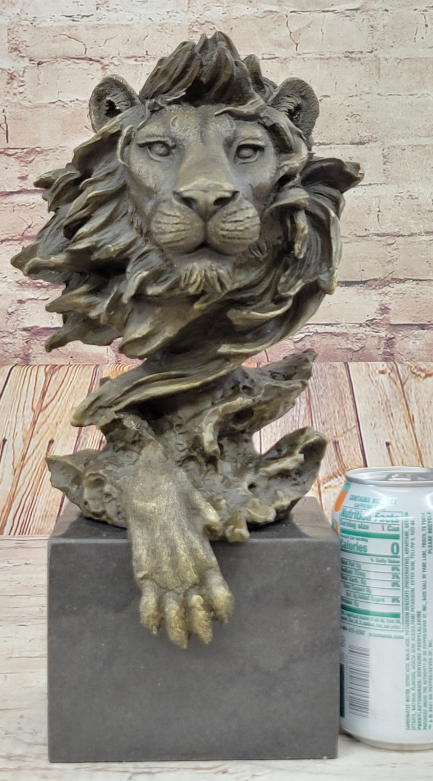 Hot Cast Barye Signed Bronze Royal Lion Head Statue Sculpture Bust Marble Base