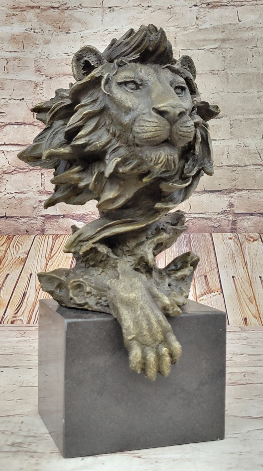 Hot Cast Barye Signed Bronze Royal Lion Head Statue Sculpture Bust Marble Base