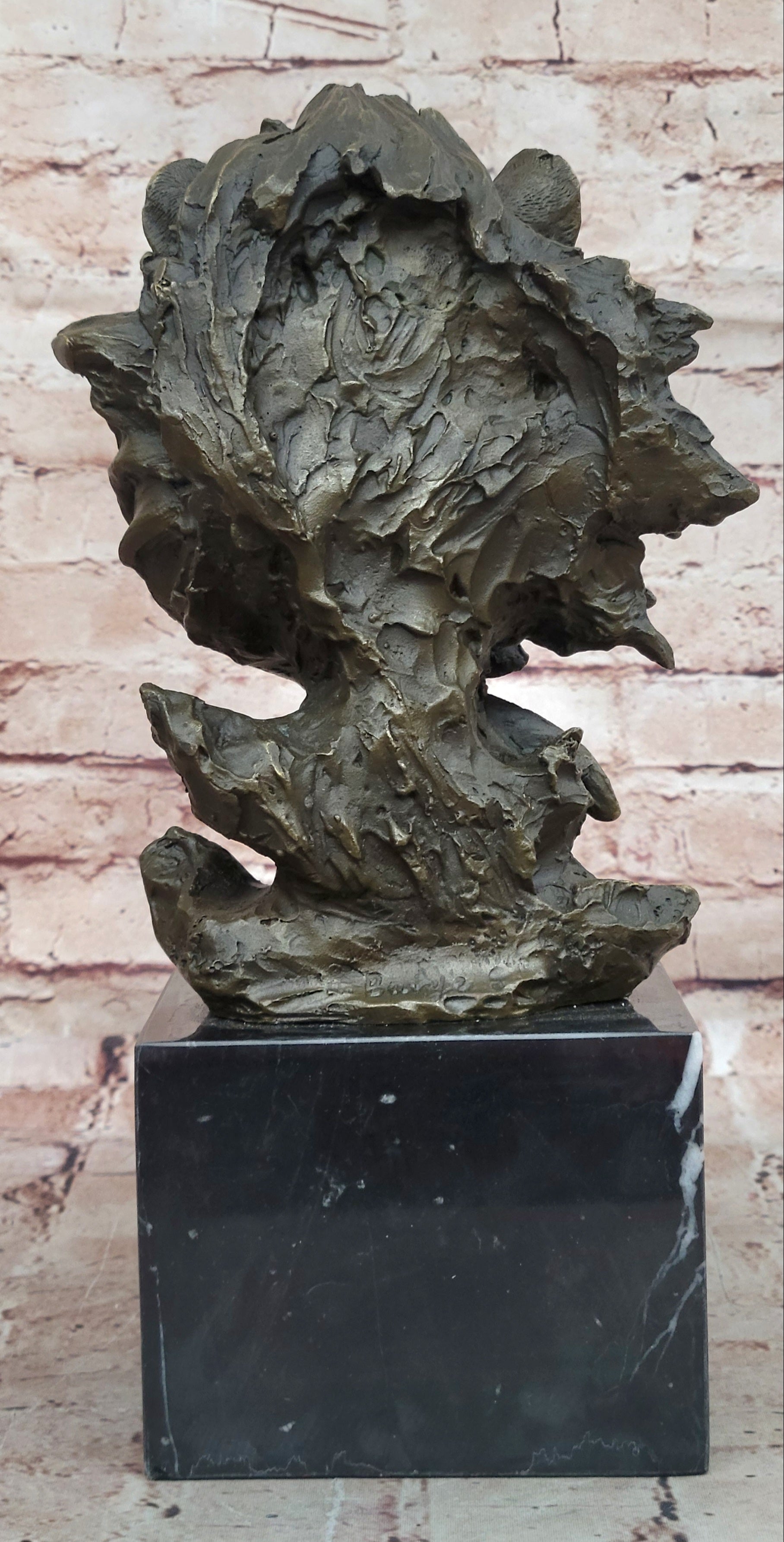 Hot Cast Barye Signed Bronze Royal Lion Head Statue Sculpture Bust Marble Base