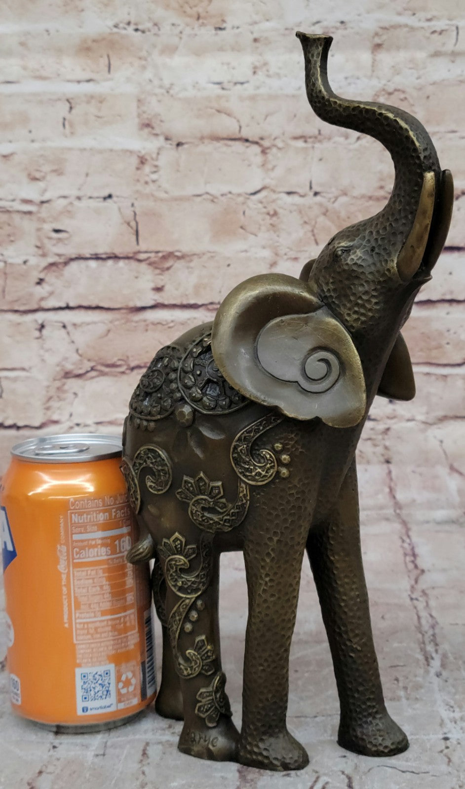 Artistic Bronze Elephant Figurine Statue Handmade African Wildlife Trunk Up Statue