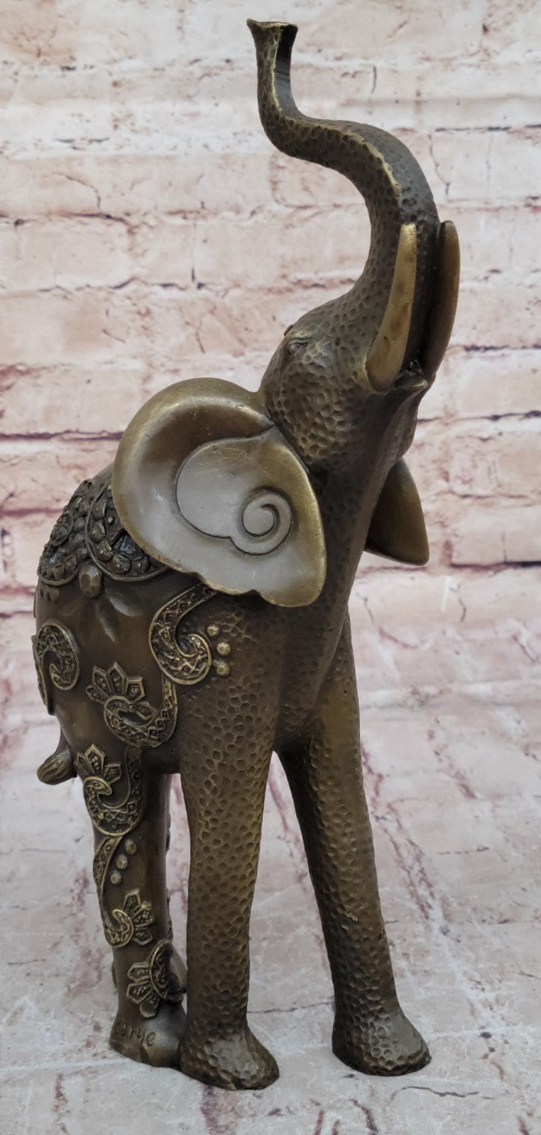 Artistic Bronze Elephant Figurine Statue Handmade African Wildlife Trunk Up Statue