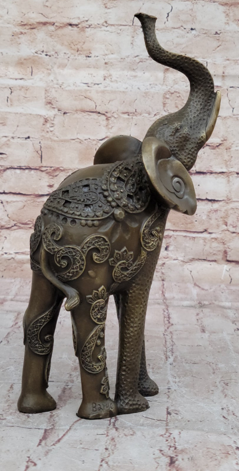 Artistic Bronze Elephant Figurine Statue Handmade African Wildlife Trunk Up Statue