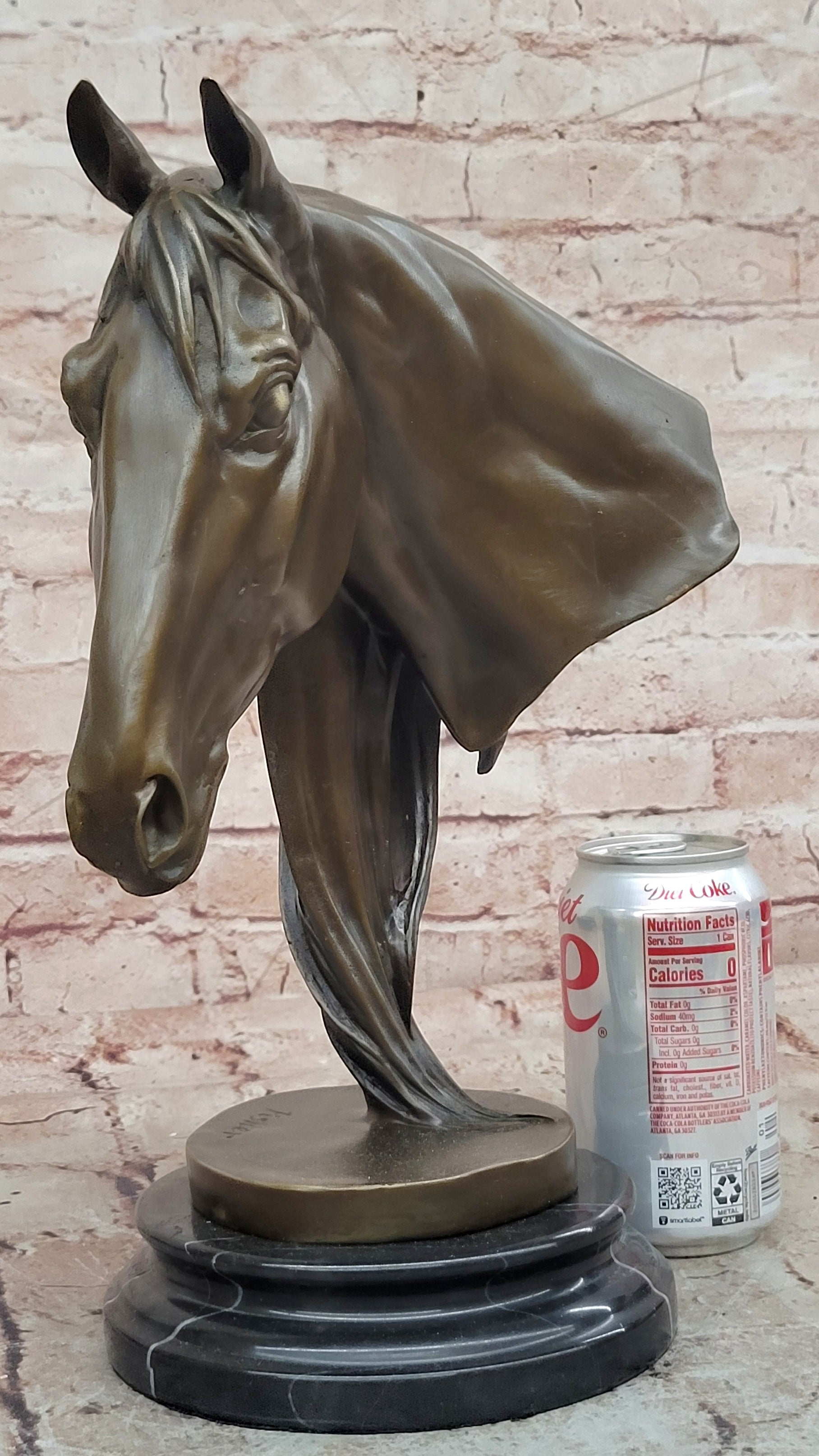 BEAUTIFUL PURE BRONZE MOUNTED HORSE STATUE BUST ART DECO MARBLE BASE SCULPTURE