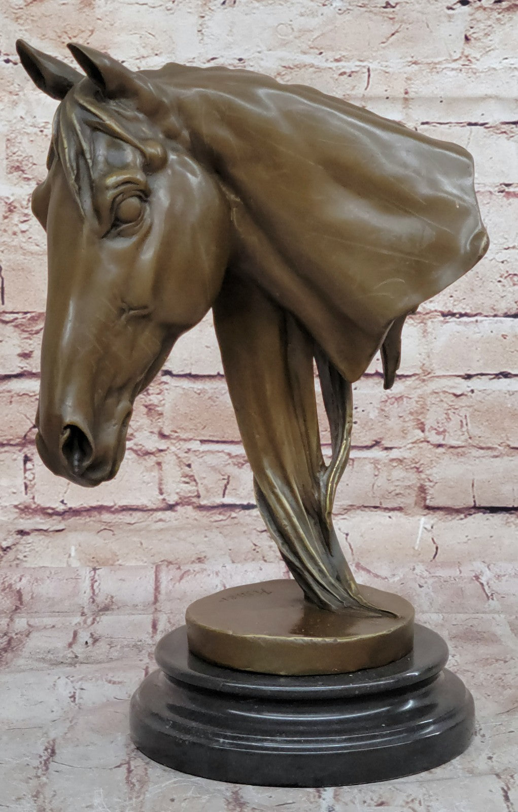 BEAUTIFUL PURE BRONZE MOUNTED HORSE STATUE BUST ART DECO MARBLE BASE SCULPTURE