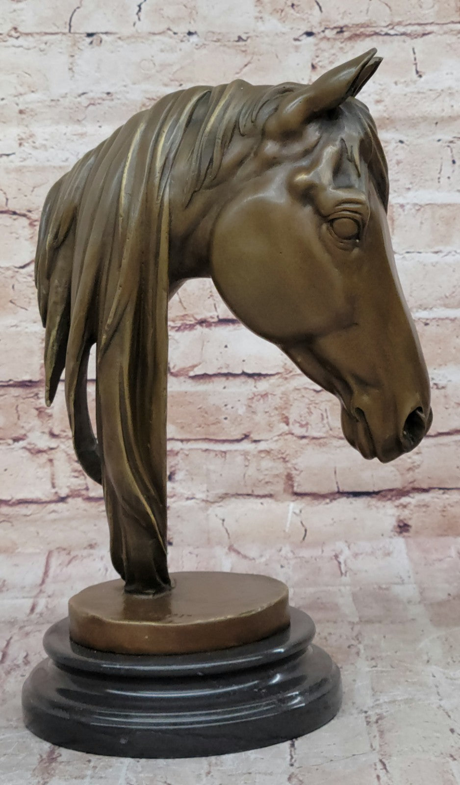 BEAUTIFUL PURE BRONZE MOUNTED HORSE STATUE BUST ART DECO MARBLE BASE SCULPTURE