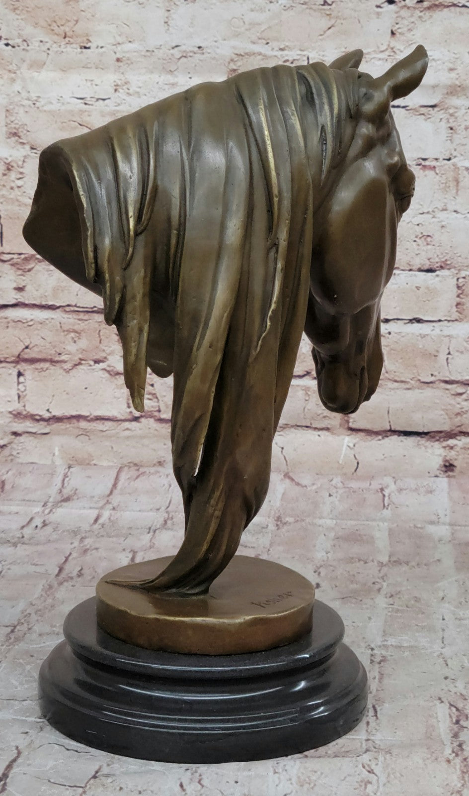 BEAUTIFUL PURE BRONZE MOUNTED HORSE STATUE BUST ART DECO MARBLE BASE SCULPTURE