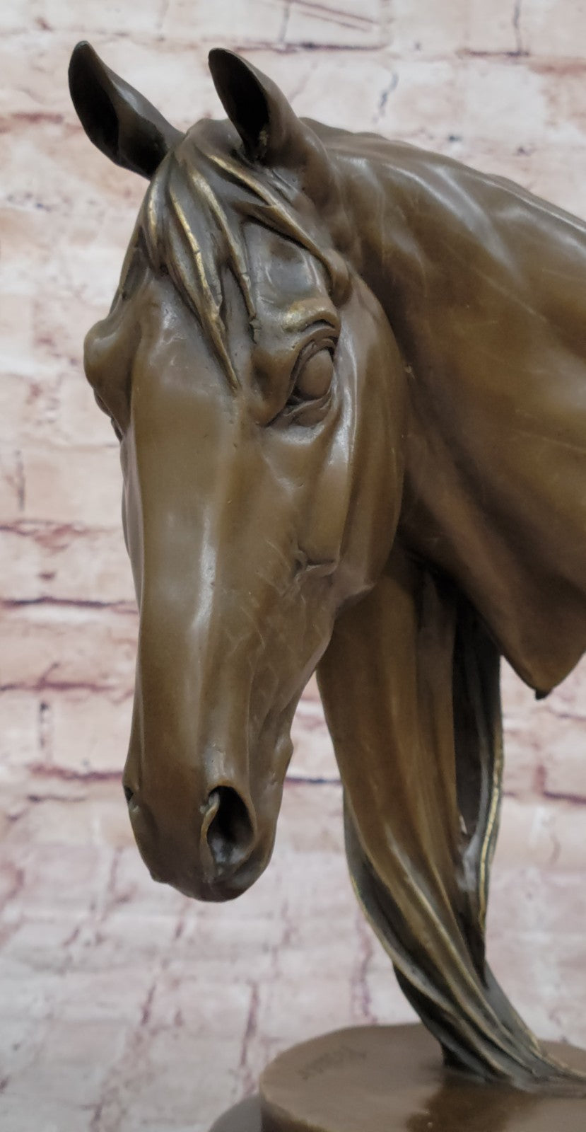 BEAUTIFUL PURE BRONZE MOUNTED HORSE STATUE BUST ART DECO MARBLE BASE SCULPTURE