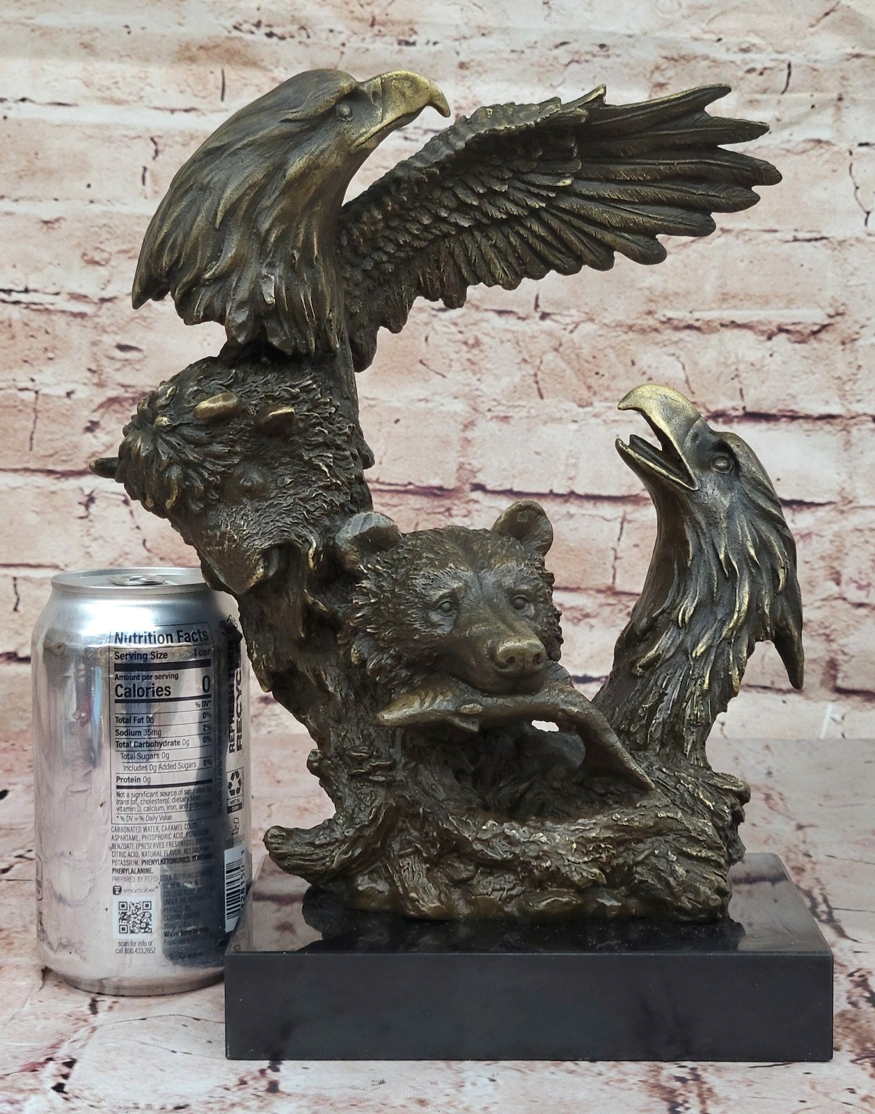 Nature`s Symphony: Bear, Eagle, and Buffalo Bronze Sculpture by Artist Milo