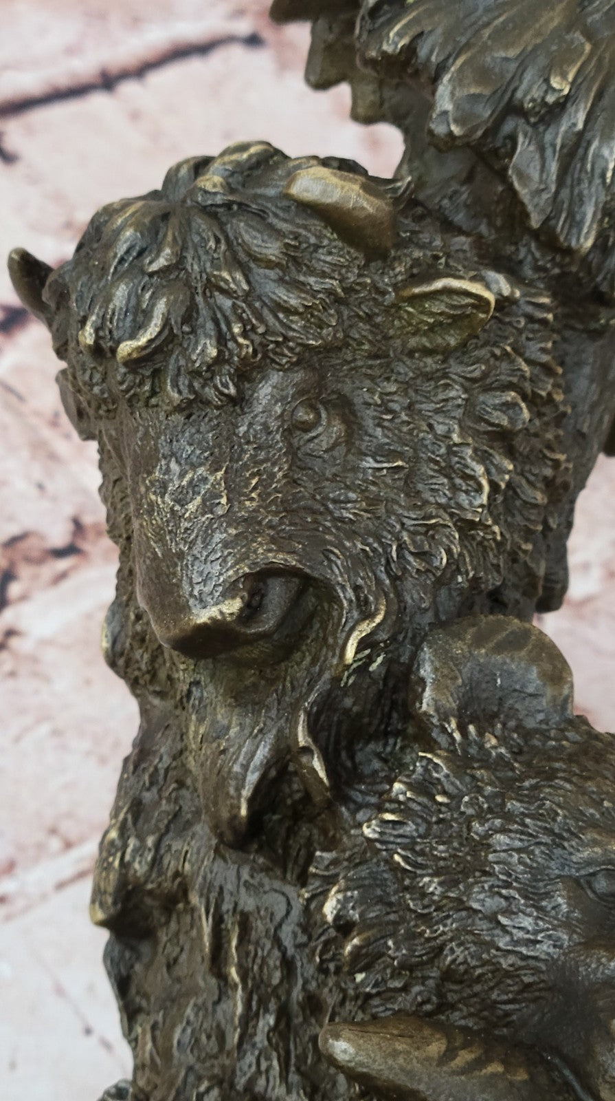Nature`s Symphony: Bear, Eagle, and Buffalo Bronze Sculpture by Artist Milo