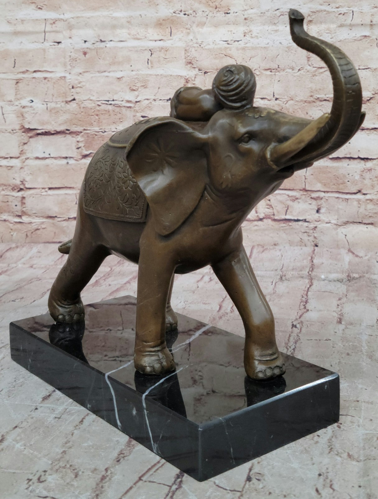 Genuine Bronze Statue: Barye Indian Boy Sleeping on Elephant Fine Art Sculpture Figure