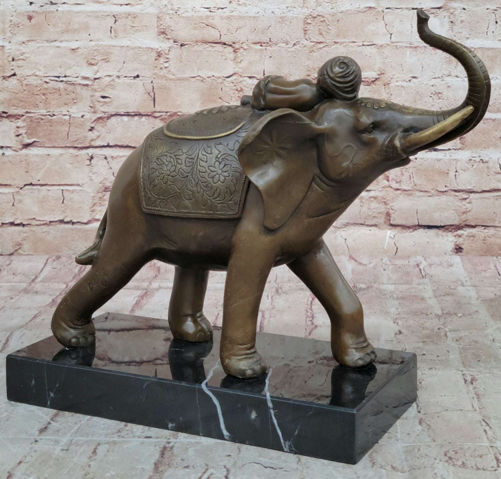 Genuine Bronze Statue: Barye Indian Boy Sleeping on Elephant Fine Art Sculpture Figure