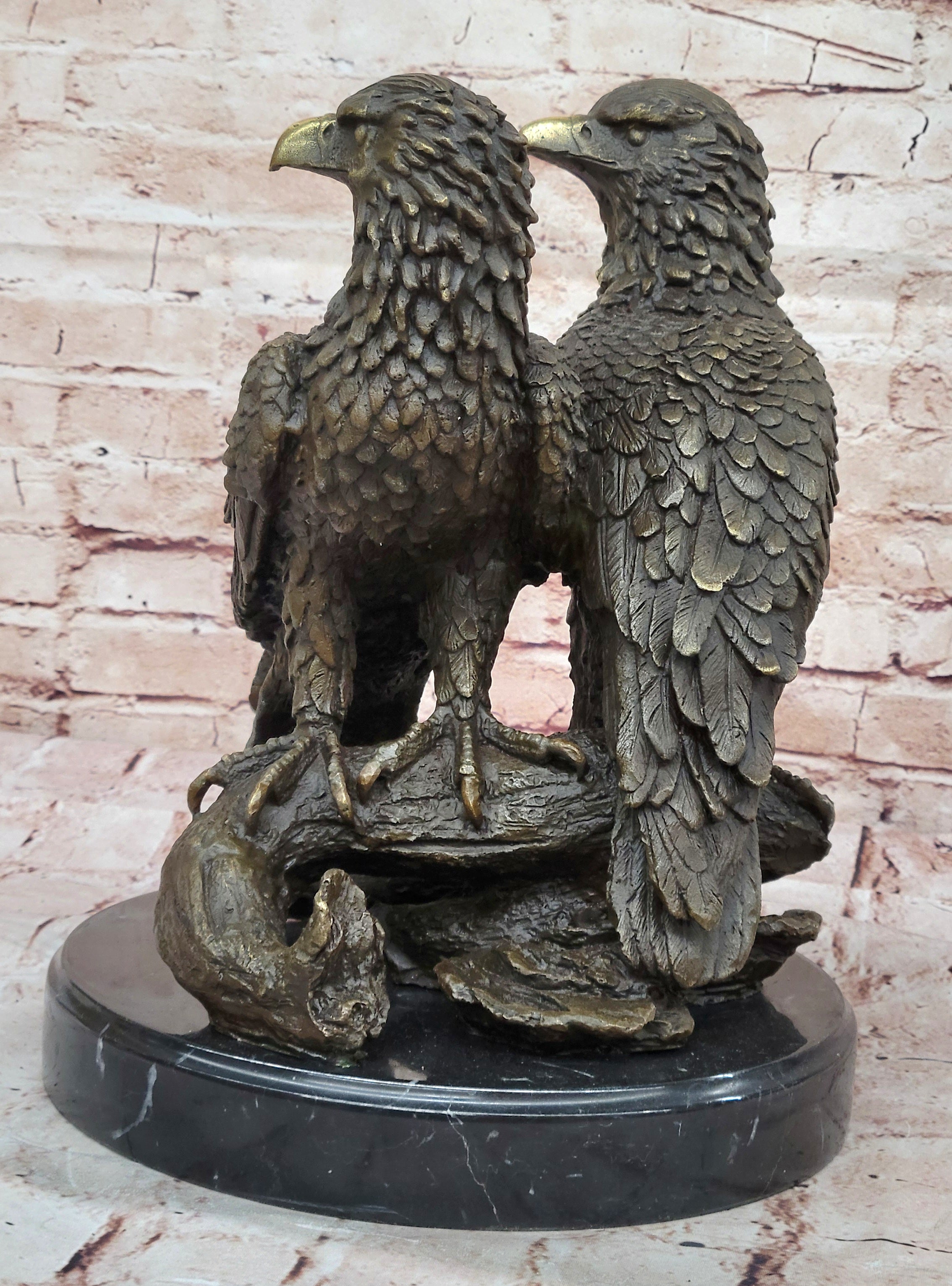 Handmade Milo Bronze Sculpture: Lifelike Eagles in Lost Wax Technique