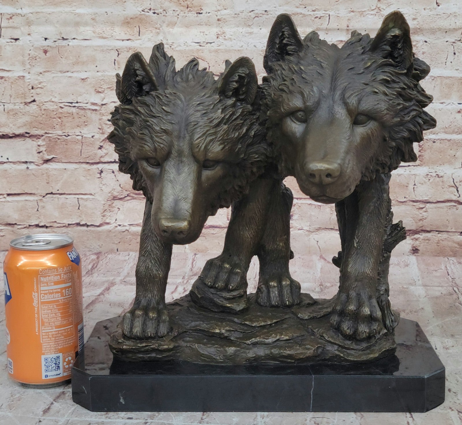 Collectible Bronze Figurine: Two Wolf Wolves Head Bust by Williams Decor