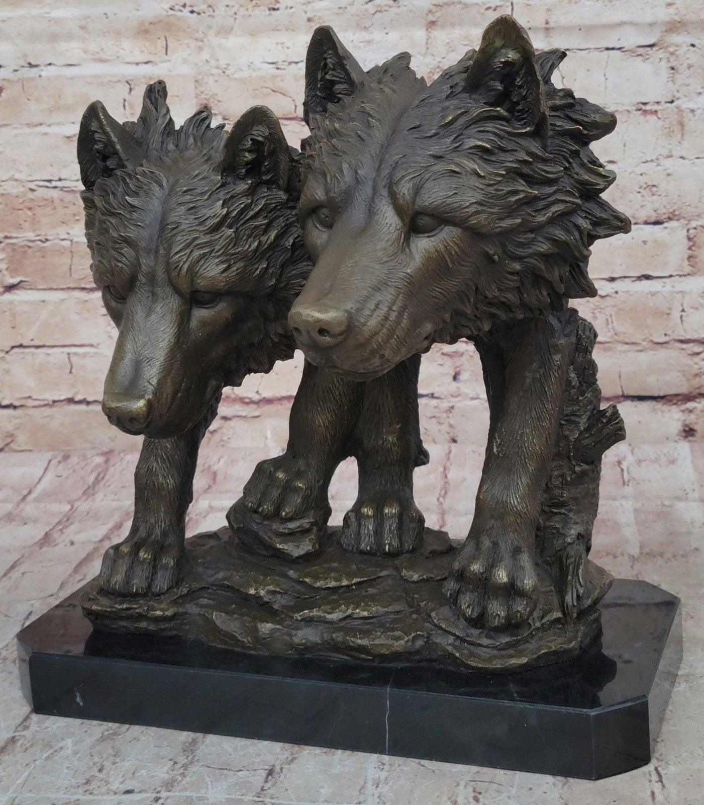 Collectible Bronze Figurine: Two Wolf Wolves Head Bust by Williams Decor