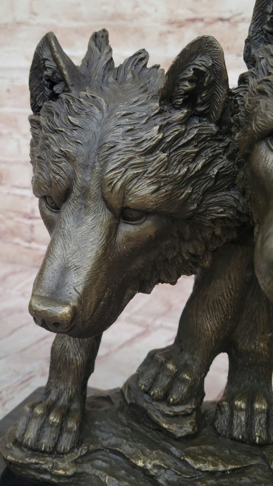 Collectible Bronze Figurine: Two Wolf Wolves Head Bust by Williams Decor