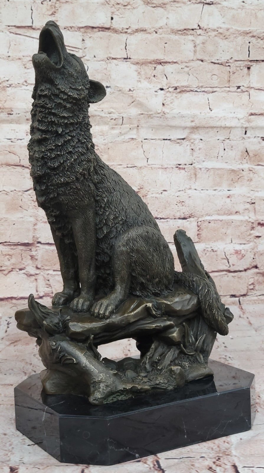 Milo Wildlife Bronze Sculpture | Large Wolf on Cliff Statue Art Deco Cabin Office Decor