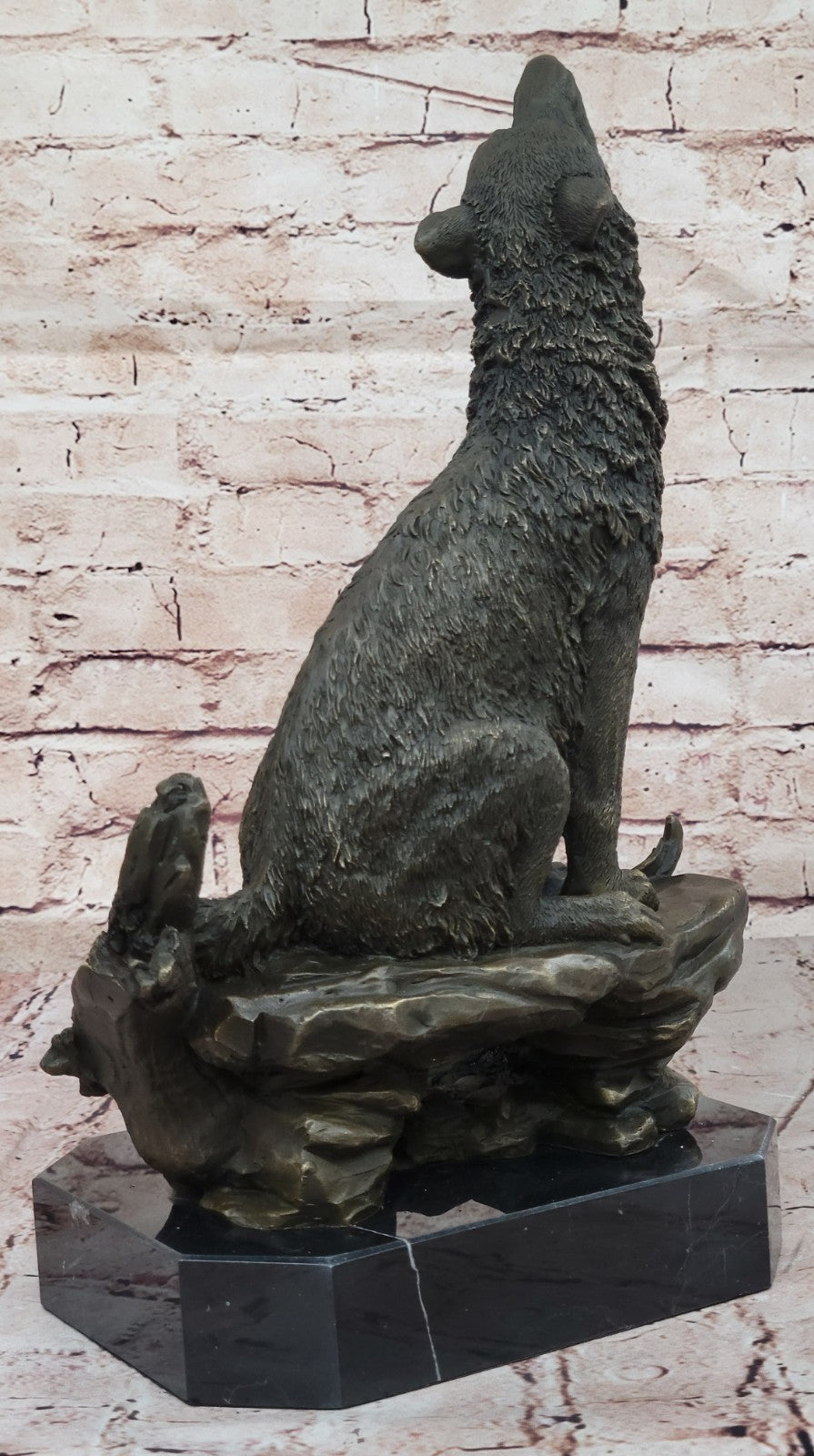 Milo Wildlife Bronze Sculpture | Large Wolf on Cliff Statue Art Deco Cabin Office Decor