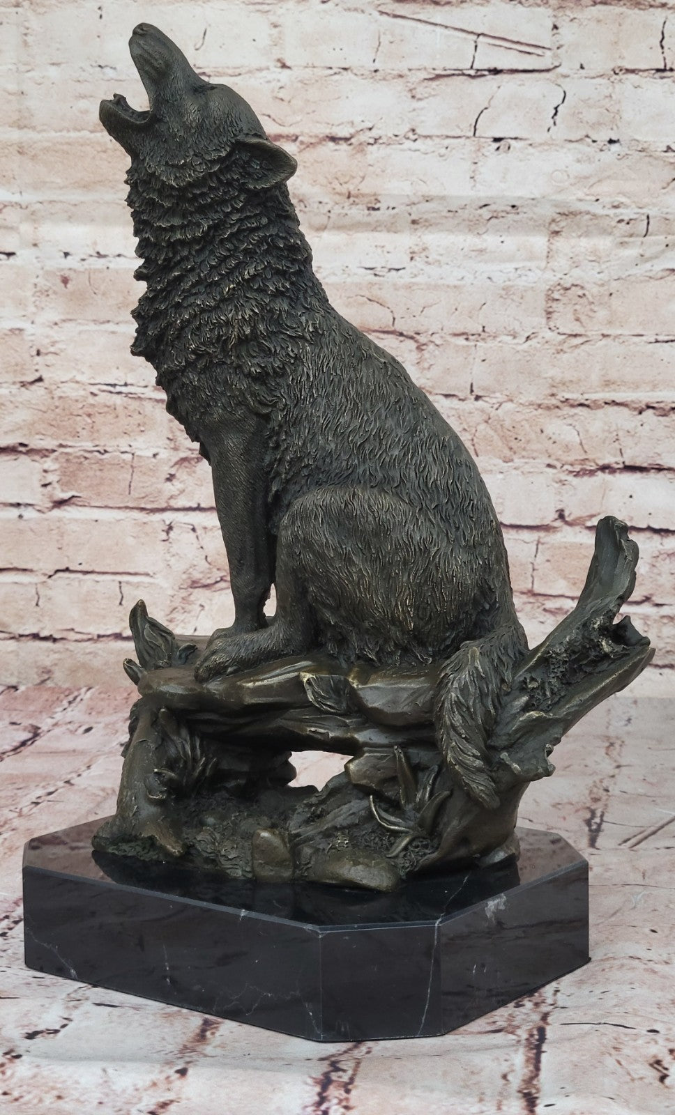 Milo Wildlife Bronze Sculpture | Large Wolf on Cliff Statue Art Deco Cabin Office Decor