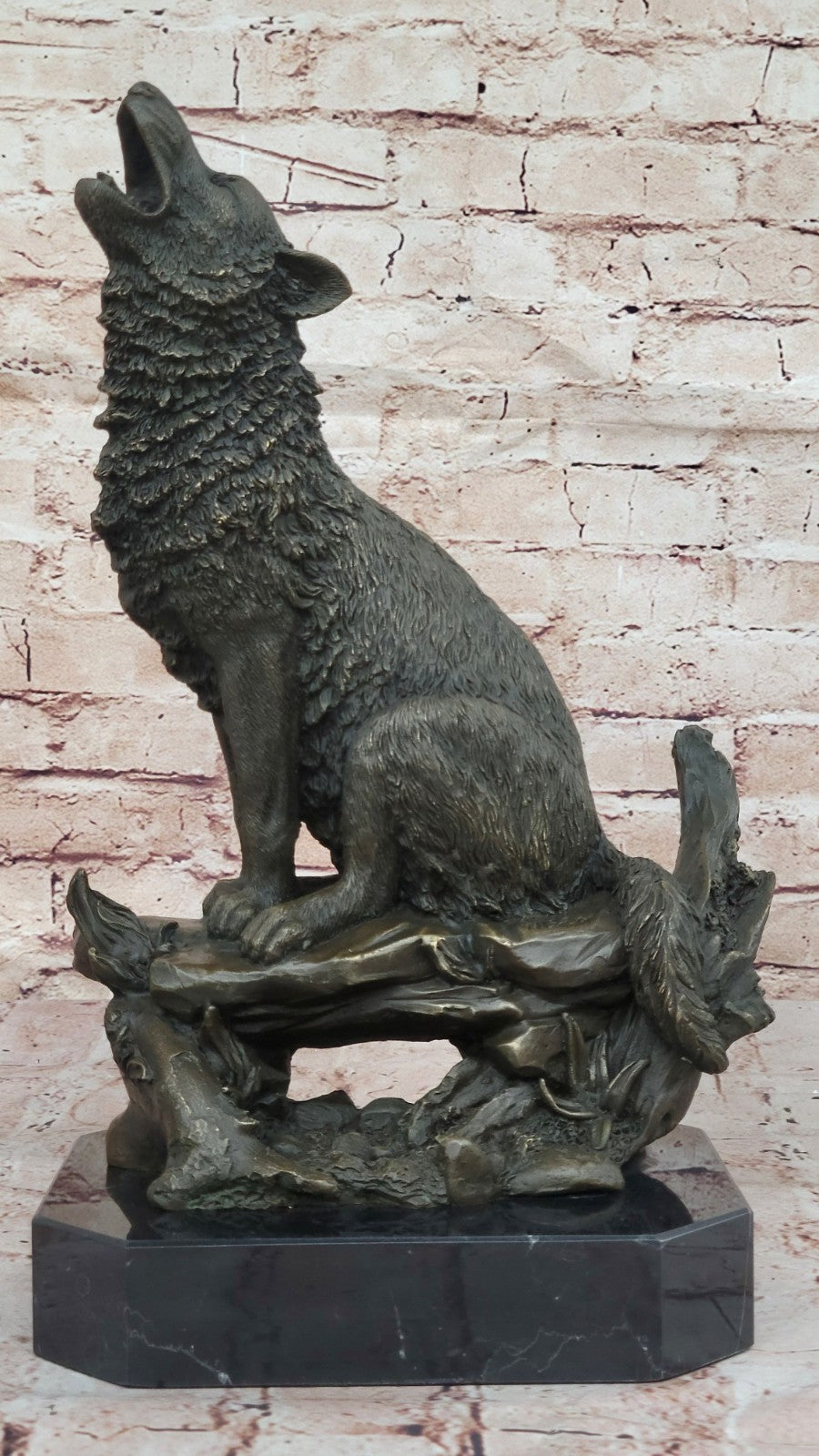 Milo Wildlife Bronze Sculpture | Large Wolf on Cliff Statue Art Deco Cabin Office Decor