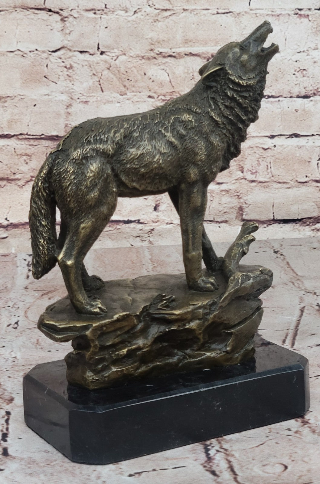 Vintage Patinated Bronze 7 LBS Figurine of a Wolf on Lookout Hot Cast Figurine