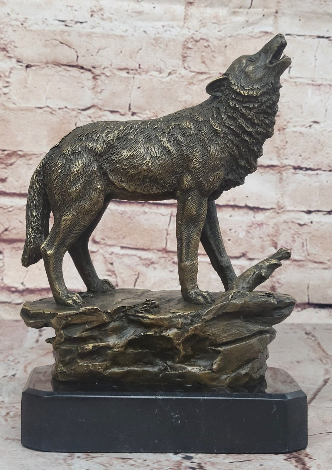 Vintage Patinated Bronze 7 LBS Figurine of a Wolf on Lookout Hot Cast Figurine