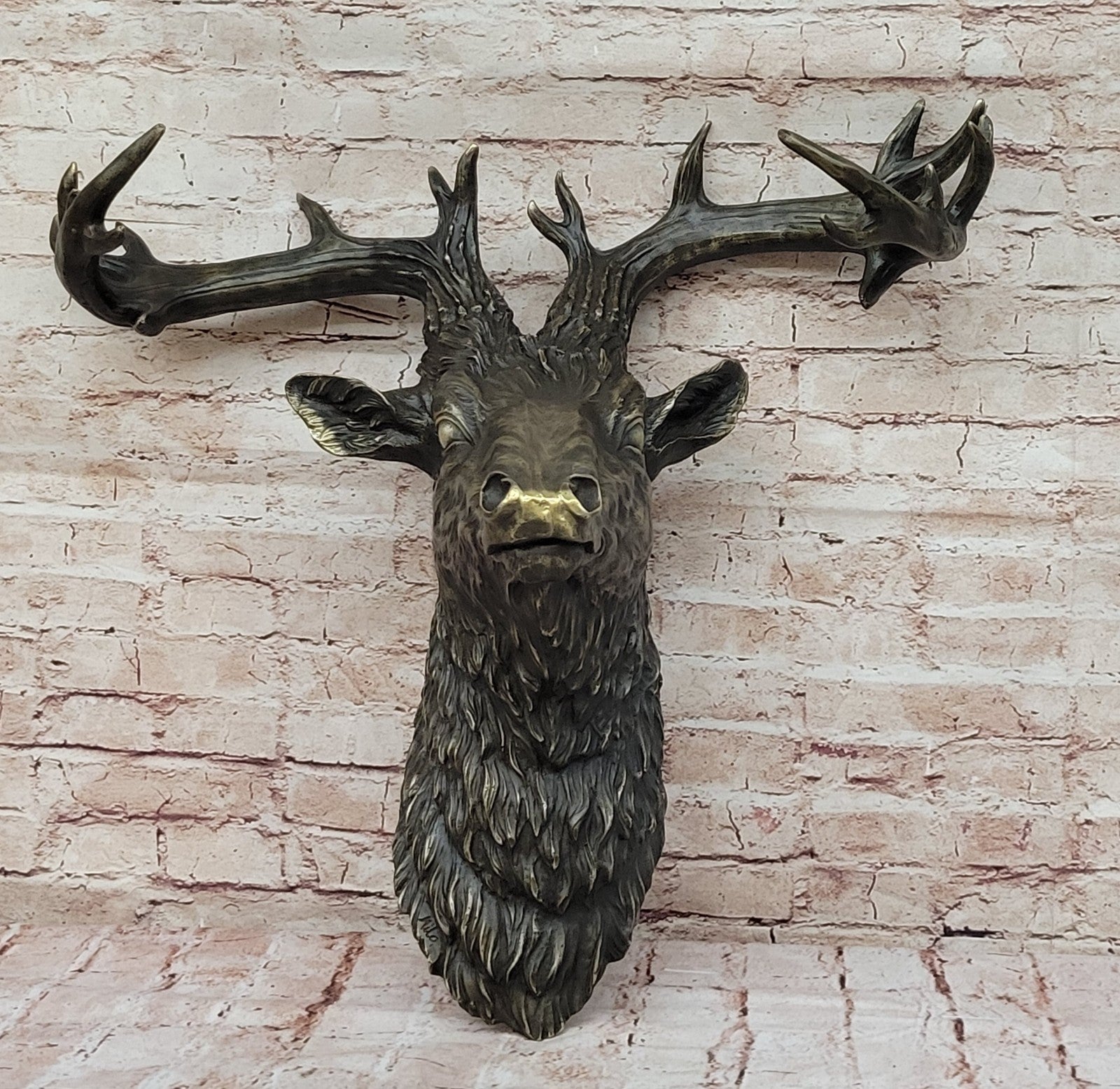 SUPERB Vintage Victorian Gilt Bronze Wall Mount with Bronze Stag 23" Lost Wax