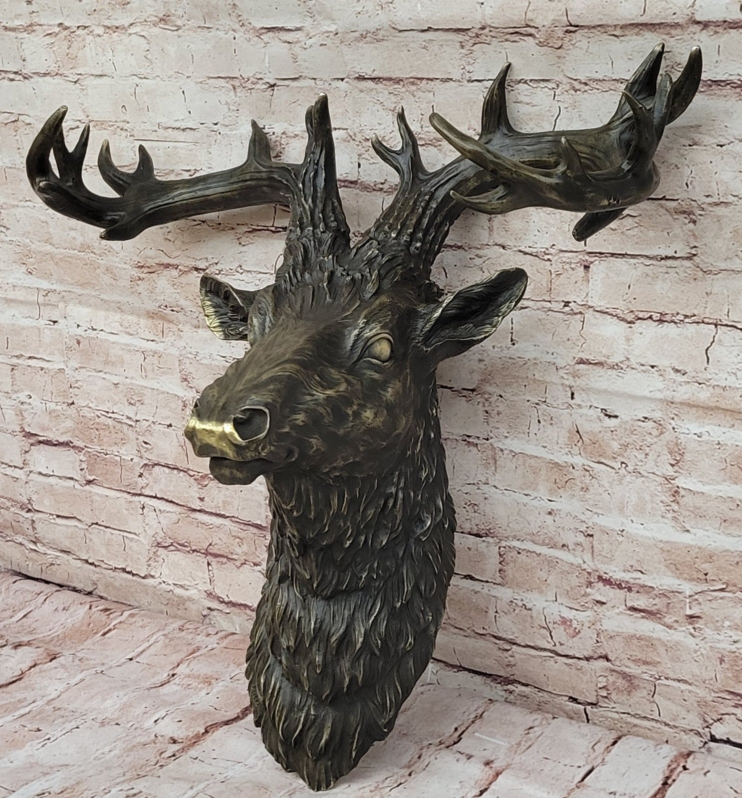SUPERB Vintage Victorian Gilt Bronze Wall Mount with Bronze Stag 23" Lost Wax