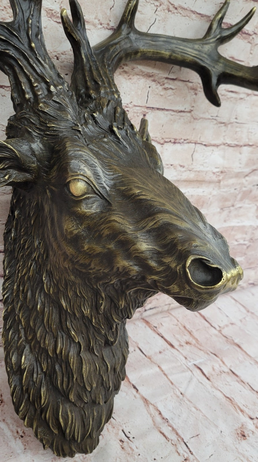 SUPERB Vintage Victorian Gilt Bronze Wall Mount with Bronze Stag 23" Lost Wax