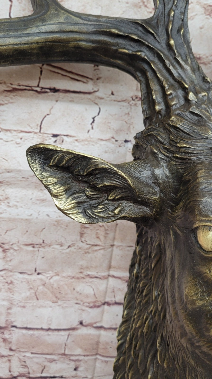 SUPERB Vintage Victorian Gilt Bronze Wall Mount with Bronze Stag 23" Lost Wax