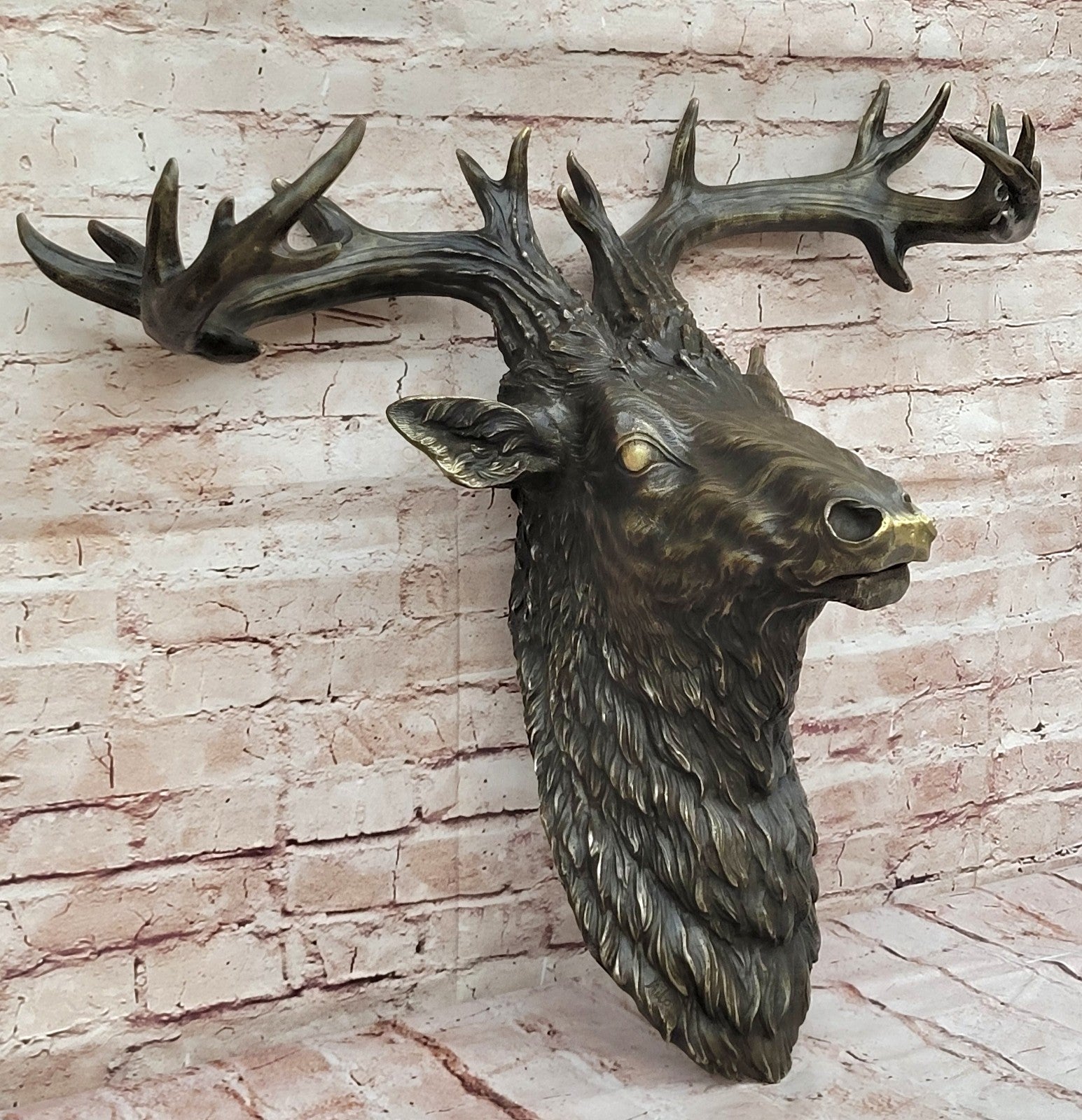 SUPERB Vintage Victorian Gilt Bronze Wall Mount with Bronze Stag 23" Lost Wax