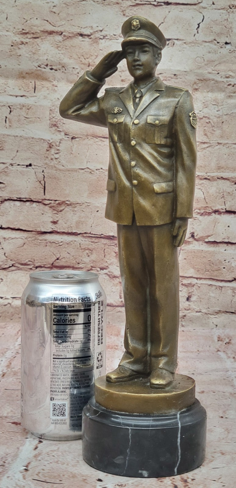 Police Officer Law Enforcement Gun Revolver Bronze Marble Statue Gift Sculpture