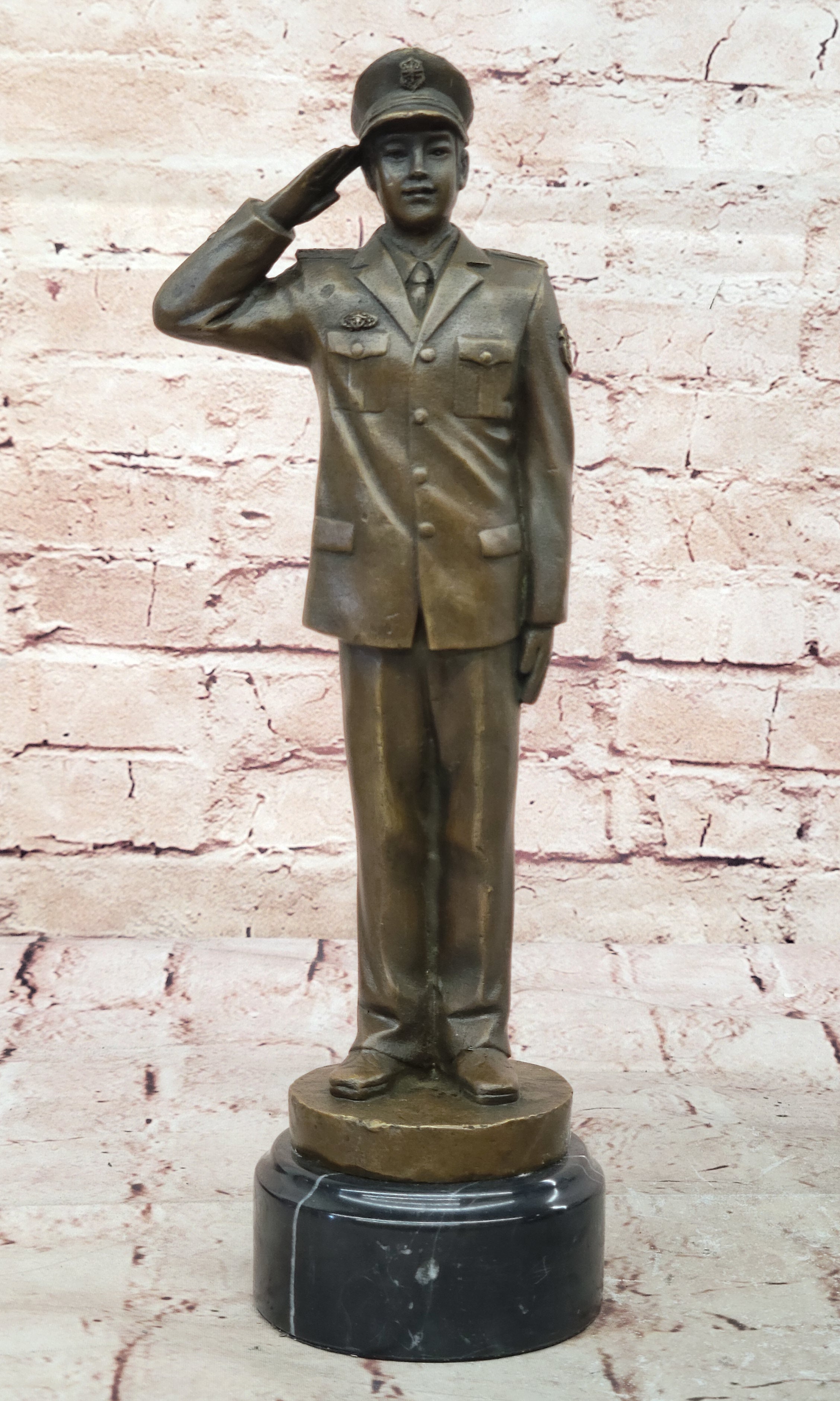 Police Officer Law Enforcement Gun Revolver Bronze Marble Statue Gift Sculpture