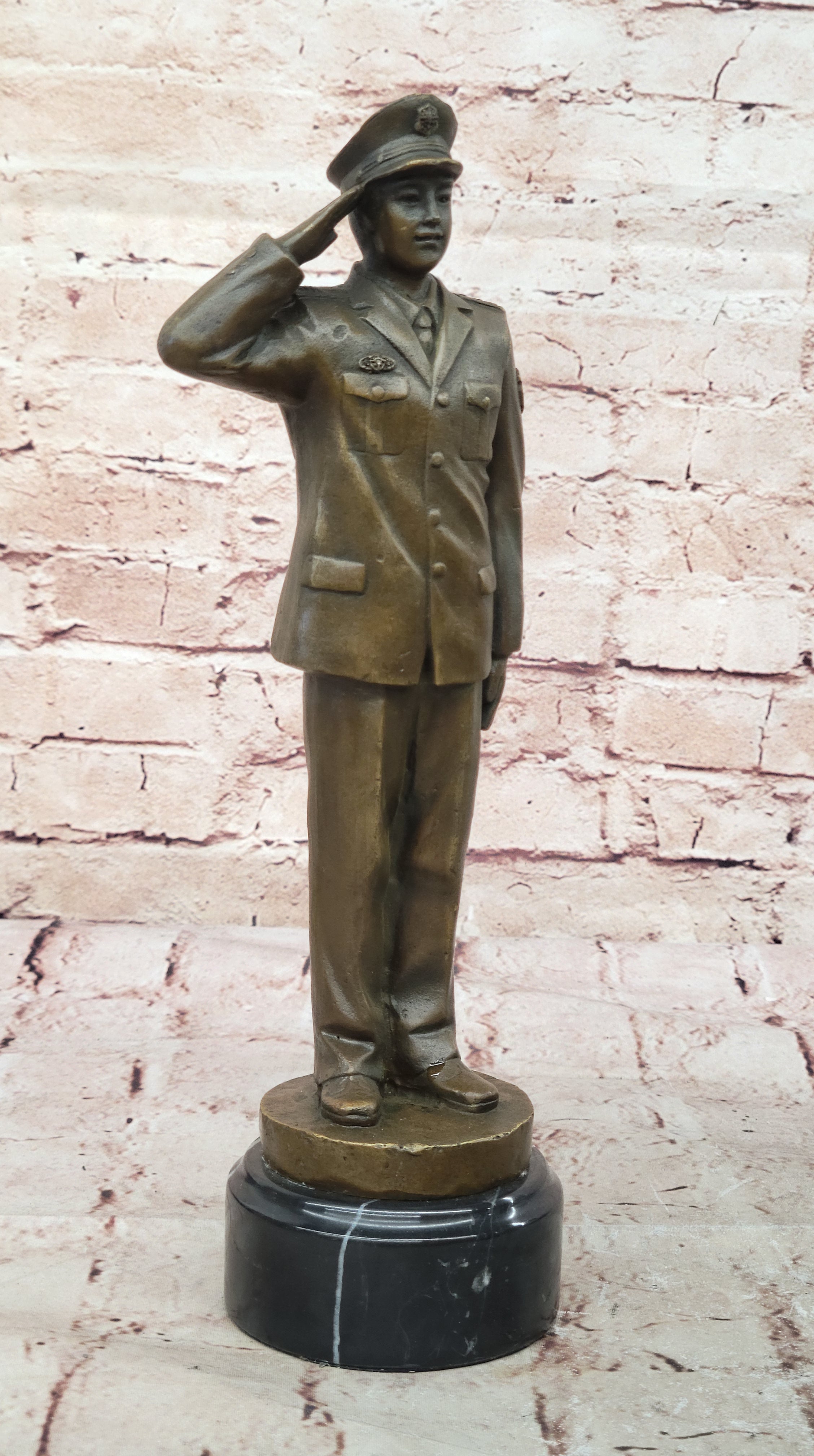 Police Officer Law Enforcement Gun Revolver Bronze Marble Statue Gift Sculpture